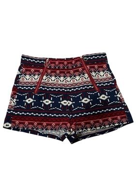 Ci Sono Aztec Southwest Patterned Cotton Linen Blend Shorts